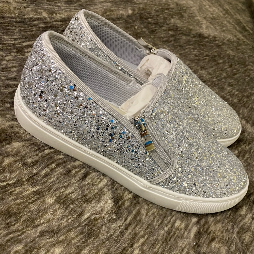 IDIFU Women's Glitter Sneakers Sparkly Sequin Slip On Tennis Shoes Ladies.. 7
